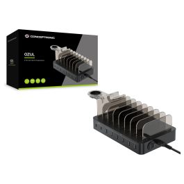 Conceptronic OZUL02B Estación de Carga 75W con 2 Puertos USB-C PD 3.0 y Soporte Apple Watch, 6 Puertos USB-A, Carga Rápida para Nintendo Switch, iPad, iPhone, Samsung