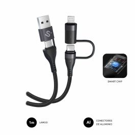Subblim SUBCAB-4IN101 Cable USB 4 en 1 (USB-A/C a C/Lightning) Carga Rápida 60W 480Mbps 1m Negro Nylon Trenzado