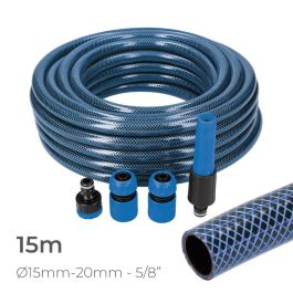 Edm Kit manguera de jardín 15 m PVC 3 capas anti-UV y anti-algas, azul, presión máxima 25 bar Precio: 14.9900003. SKU: S7919558