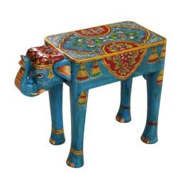 DKD Home Decor Mesita Auxiliar Indio Elefante Hecha a Mano de MDF y Madera de Mango Multicolor 29x40x58 cm
