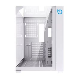 Hiditec CHA010057 Caja Gaming Semitorre SKY Blanco con 3 Paneles de Cristal Templado, Doble Cámara, Soporte Refrigeración Líquida 360mm y USB-C ATX