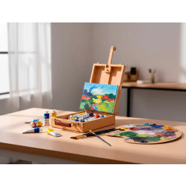 Liderpapel Caballete Pintor Sobremesa Madera Haya Barnizada con Maletín 39x26x13cm Certificado FSC