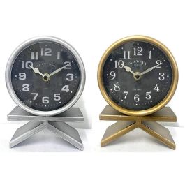 DKD Home Decor Reloj Sobremesa Loft Decoración Dorado y Plateado de Hierro 6x19x13 cm Funciona con Pilas AA (4 Unidades Surtidas)