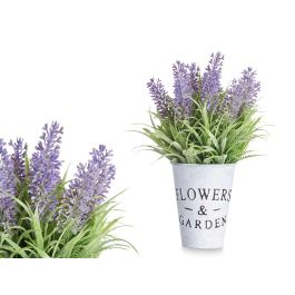 Ibergarden Planta de Lavanda de Plástico y Tela en Bote de Metal de 22 cm de Altura, Hojas Verdes y Flores Violeta, Maceta Ø 8 cm (12 Unidades)