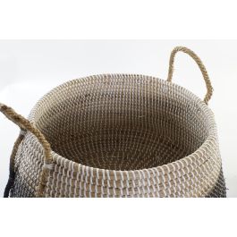 DKD Home Decor Cesta Balines Set de 2 Natural Gris Negro Seagrass 52 x 52 x 40 cm