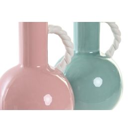 DKD Home Decor Jarrón Verde Menta y Rosa Palo Gres 10.5 x 17 x 11 cm (12 Unidades)