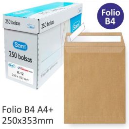 Sam Bolsa K-12 Din B4 Folio Autoadhesivo Con Tira De Silicona 250x353 90 gramos Kraft 250 Bolsas Precio: 29.49999965. SKU: BIX145607-K12