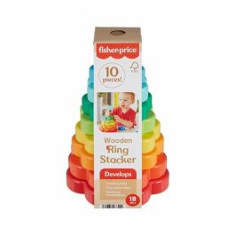 Fisher-Price Pirámide de Madera Apilable con Aros para Bebés, 10 Piezas, 1+ Año