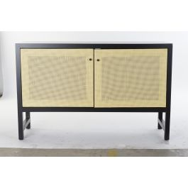 DKD Home Decor Buffet Balines Aparador Mueble Auxiliar de Ratan y Abeto Negro Natural con 2 Puertas y 1 Estantería 120x38x76 cm DKD Home Decor Buffet Balines Aparador Mueble Auxiliar de Ratan y Abeto Negro Natural con 2 Puertas y 1 Estantería 120x38x76 cm