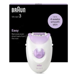 Braun 3-000 Epiladora Silk-épil 3 con 20 Pinzas MicroGrip, Luz Integrada, 2 Velocidades y Alimentación por Corriente Alterna Púrpura Blanco