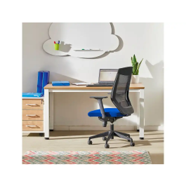 Rocada Silla de Oficina Tapizada en Tela Ignifuga Azul con Respaldo en Polímero Negro