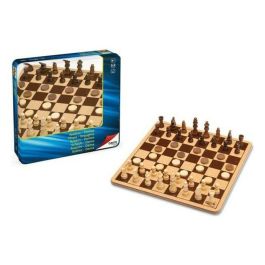 Juego ajedrez y damas de madera en caja de metal 25,5x25,5 cm Precio: 20.827125. SKU: S2400959