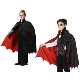 Capa de Disfraz de Murciélago Negra y Roja, 66 cm, para Niños. Talla Única, Poliéster, Accesorio para Vampiro/Demonio.