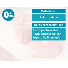 KioKids Dosificador de Leche en Polvo Giratorio Rosa 300 mL, 3 Compartimentos Semitransparentes, Bebé +0 Meses Soft Nordic