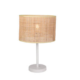 Pakdasht Lámpara de Mesa Ratán SKD-T1011 Natural Boho-Chic Metal Blanco Pantalla Ratán E27