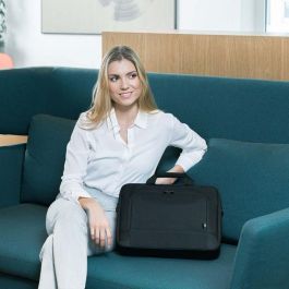 Dicota Maletín Eco Top Traveller BASE Portátil 13-14.1", Poliéster rPET Reciclado Negro, Acolchado HDF, Múltiples Bolsillos