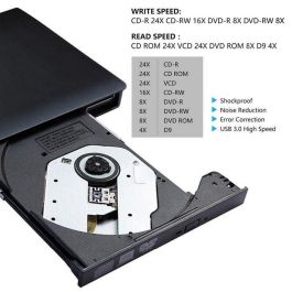 CoreParts Unidad Externa DVD RW para DVD+R y DVD-R con interfaz SATA y USB 3.0, Cable único para alimentación y datos, Color Negro