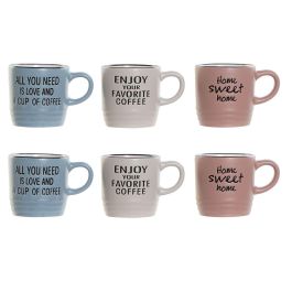 Juego de Tazas de Café DKD Home Decor Frases originales 6 Unidades Multicolor Gres