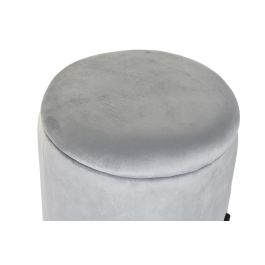 DKD Home Decor Reposapies con Tapa de Almacenaje Gris 44x44x42 cm Poliéster y Metal