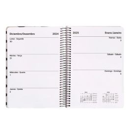 Agenda Espiral Liderpapel Classic A6 2025 Semana Vista Color Blanco Y Negro 1 Papel 70 gr