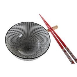 DKD Home Decor Set de Sushi Oriental Negro, Juego de 6 Piezas de Bambú y Gres, Apto para Microondas y Lavavajillas, Medidas 21x30x7 cm