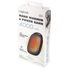 LogiLink Powerbank 4000 mAh y Calentador de Manos, 1x USB-A, Carga Rápida, Aluminio, Gris