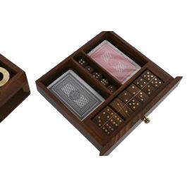 DKD Home Decor Juego de Mesa Colonial Cartas y Dominó Sheesham Marrón, Set 4 piezas, 20.5x6.7x20.4 cm, Surtido Aleatorio