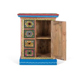 GINER Y COLOMER Móvil con Puerta Decorada en Madera de Mango, 4 Cajones, Color Multicolor