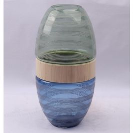 DKD Home Decor Jarrón Moderno de Cristal y Madera, Azul Marino, Marrón y Verde Menta, 21x43x21 cm Precio: 45.71622. SKU: S3014435
