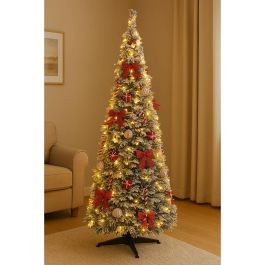 DKD Home Decor Árbol de Navidad Tradicional de PVC y LED, Plegable y Desmontable, en Rojo y Blanco, 71x71x180 cm, con protección IP44