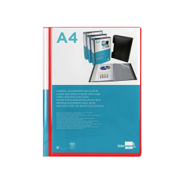 Liderpapel Carpeta Personalizable 100 Fundas Polipropileno DIN A4 Rojo Translucido con Cajetín