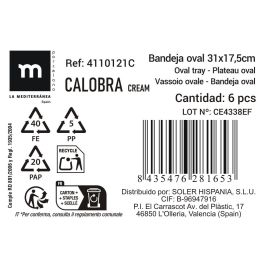 Bandeja Calobra 31.2 x 17.5 cm Crema - La Mediterranea (24 Unidades) Bandeja Calobra 31.2 x 17.5 cm Crema - La Mediterranea (24 Unidades)