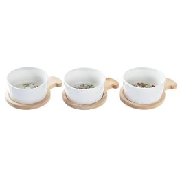 DKD Home Decor Set de 3 Platos de Aperitivo de Navidad Tradicional en Gres y Bambú, Colores Rojo y Natural, Medidas 31x11.7x4.7 cm