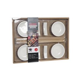 DKD Home Decor Set de 12 Sushi Oriental Blanco Natural Gres Bambú 20.3 x 2.5 x 27.3 cm