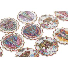 DKD Home Decor Posavasos Indio Multicolor de Dolomite y Corcho con Diseño Elefante 10.8 x 10.8 x 0.7 cm (72 Unidades)