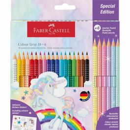 Faber-Castell 201543 - Lápices de colores Colour Grip Einhorn, lavables y resistentes a la rotura, set de 24 piezas