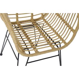 DKD Home Decor Set de 3 Mesas para Terraza y Jardin, 57.5 x 82 x 56 cm, Marron Claro y Negro, con Cojin y Desmontable, Material: Metal, Ratan, Poliester, Cristal