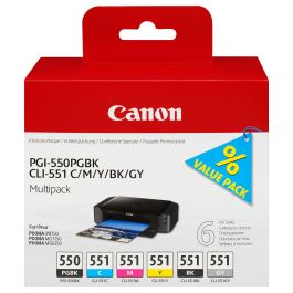 Canon PGI-550 / CLI-551 Multipack Cartuchos de Tinta Originales C, M, Y, BK, GY - 6 Colores Precio: 100.58999951. SKU: S7134730