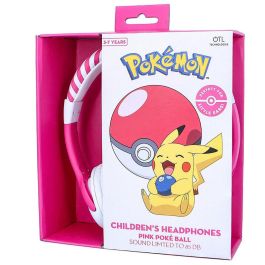 OTL Technologies Auriculares Infantiles Pokemon Pokeball Pink con Volumen Limitado 85dB y Conector Jack 3.5mm para Niños 3-7 Años