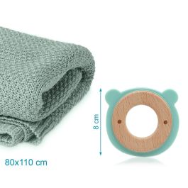 KioKids Set Manta Bambú y Mordedor Madera-Silicona Salvia