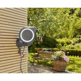 Gardena Enrollador de manguera automático de pared RollUp M 20m 11mm, rebobinado automático, anti-torsión, kit listo para usar, borde blanco