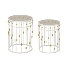 Mesita Auxiliar Glam DKD Home Decor Blanco Dorado 42 x 55 x 42 cm Set de 2