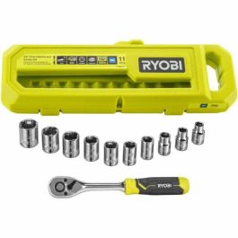Ryobi RYO4892210225214 - Set Llave Carraca 90 Dientes (4°) y 10 Vasos 3/8'' (8-17mm) en Caja Compatible Ryobi LINK