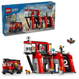 LEGO 60414 City Set de Construcción Estación de Bomberos y Camión de Bomberos con Figura de Perro y 5 Minifiguras