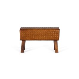 Giner y Colomer Banco Tapizado en Piel Camel con Patas de Madera Maciza