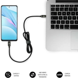 Subblim Cable USB-C a USB-C Optimus 60W 480Mbps 2m Negro Carga Rápida Nylon Trenzado PD