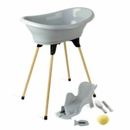 Thermobaby Pack de Baño Completo Vasco 7 en 1 con Bañera, Soporte, Tumbona Babycoon, Termómetro de Baño y Accesorios - Gris