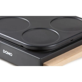 Domo DO8717P Crepera, 1000 W, Prepara 6 Crepes de 11.5 cm, Termostato Regulable, Color Negro con Madera