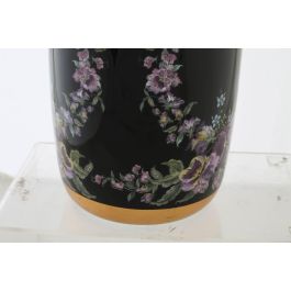 DKD Home Decor Jarrón de Porcelana Shabby Colección Fleur con Diseño de Flores Multicolor Negro 24x14x14 cm
