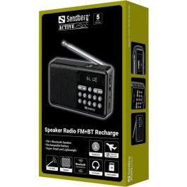 Sandberg Altavoz Radio FM+BT Recargable - Portátil, Display Claro y Escaneo Automático para Música y Noticias